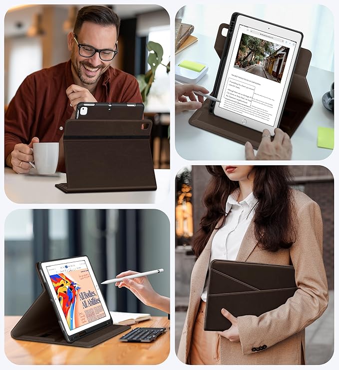 DTTO for iPad 6th / 5th Generation 9.7 Inch (2018/2017) iPad Air 2 / Air 1 Case 360 Degree Rotating Premium Leather Folio Stand Cover with Pencil Holder Dark Brown
