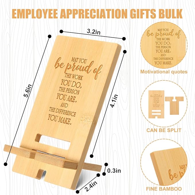 Novabright 36 Sets Employee Appreciation Gifts Bulk Bamboo Wooden Phone Stand for Desk with Greeting Cards Organza Bags Thank You Gifts for Coworkers Nurse Teacher Staff Office