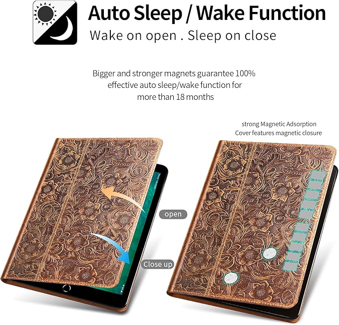 Gexmil Case for iPad mini 5th/4th/3rd/2nd/1st Generation 7.9 Inch 2019/2015/2014/2013/2012 Genuine Leather Cover Anti SlipCowhide Folio Cover Auto Sleep/Wake with Adjustable StandFloral Brown