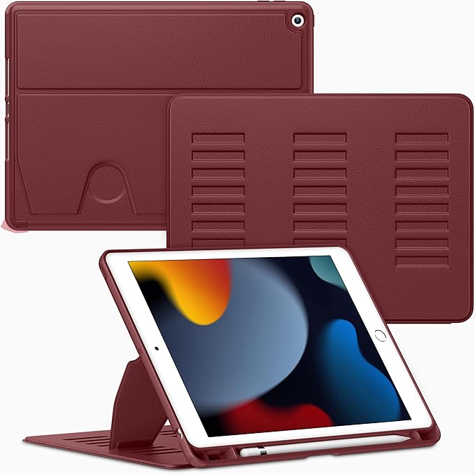VIKESI Case for iPad 9th / 8th / 7th Generation 10.2 inch (2021/2020/2019 Released)Multiple Angles Magnetic Stand CoverShockproof BackPencil Holderand Auto Sleep/WakeWine