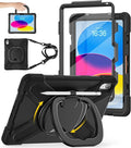 BATYUE Case for iPad (A16) 11th/10th Gen 11''/10.9'' 2025/2022 - Heavy Duty Shockproof Cover with 360° Rotating &amp 180° Folding Stand Screen Protector Shoulder Strap &amp Pencil Holder | Black