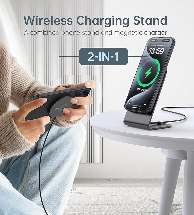Magnetic Wireless Charger for iPhone 17/16/15/14/13/12 - Mag Charger+20W USB C Adapter Fast Wireless Charging Stand/Pad with 5ft Cable for iPhone 17/16/15/14/13/12 Pro Max Plus Mini 17e AirBlack