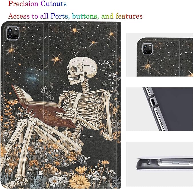 Case for Samsung Galaxy Tab A11/A9 8.7-Inch 2025/2023Adjustable Stand Auto Wake/Sleep Function Full Body Protection Cover - Skeleton Black Cat