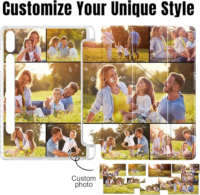Custom Pictures Personalized Case for Samsung Galaxy Tab S7 FE 12.4 inch(2021) Built-in Pencil Holder Customized Photo Galaxy Tablet Case with Shockproof Protective Cover Clear PC Back Shell