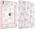 TWOLSKOO Case for iPad Pro 11-inch (M5 2025 / M4 2024) Clear Acrylic Back with TPU Bumper Pencil Holder Trifold Stand Auto Sleep/Wake Pink Gingham Bows