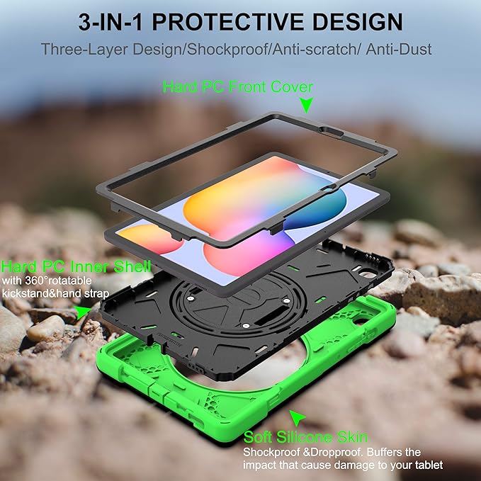BRAECN for Samsung Galaxy Tab S6 lite Case 10.4 inch 2024/2022Rugged Shockproof Case with 360 Rotating Hand Strap&ampKickstand Shoulder Strap S Pen Holder for Samsung Galaxy Tab S6 Lite Tablet