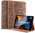 Gexmil Leather Case for iPad 10.2 Inch iPad 9th/8th/7th GenCowhide Folio Cover for iPad 2021/2020/2019 Genuine Leather case Auto Wake/SleepAdjustable StandFloral Brown