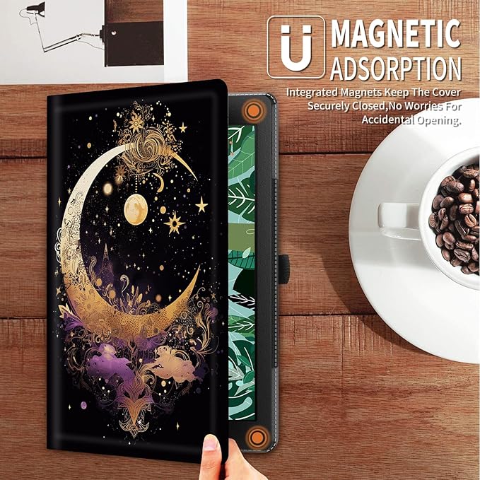 FUYOCWE for Fire HD 10 Tablet Case (13th Generation2023 Release10.1) PU Leather Multi-Angle Folding Stand Smart Flip Cover for Amazon Kindle Fire HD 10 13th Gen-Gold Moon Star