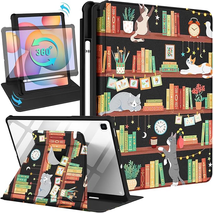 5-for Tab S6 Lite-Cat Bookshelf