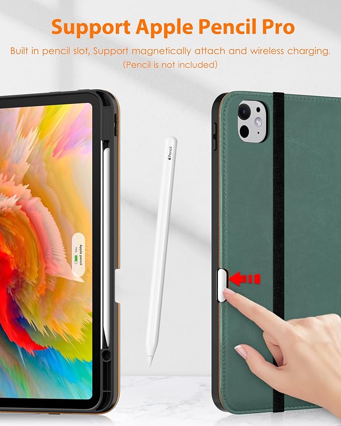 DTTO for iPad Pro 13 inch Case (M5/M4) 2025/2024 Premium Leather Business Folio Stand Cover with Pencil Holder-Auto Wake/Sleep &amp Multiple Viewing Angles Built in Hand Strap &amp Pocket Midnigh