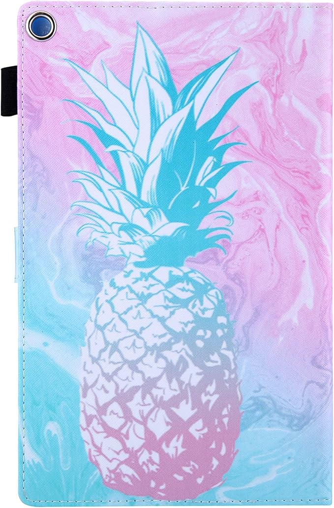 Case for Amazon Kindle Fire HD 10 Tablet 9th/7th Generation 2019 and 2017 with Stylus Holder Card Slots [Auto Sleep/Wake] Smart Stand PU Leather TPU Magnetic Folio Cover Pink Pineapple