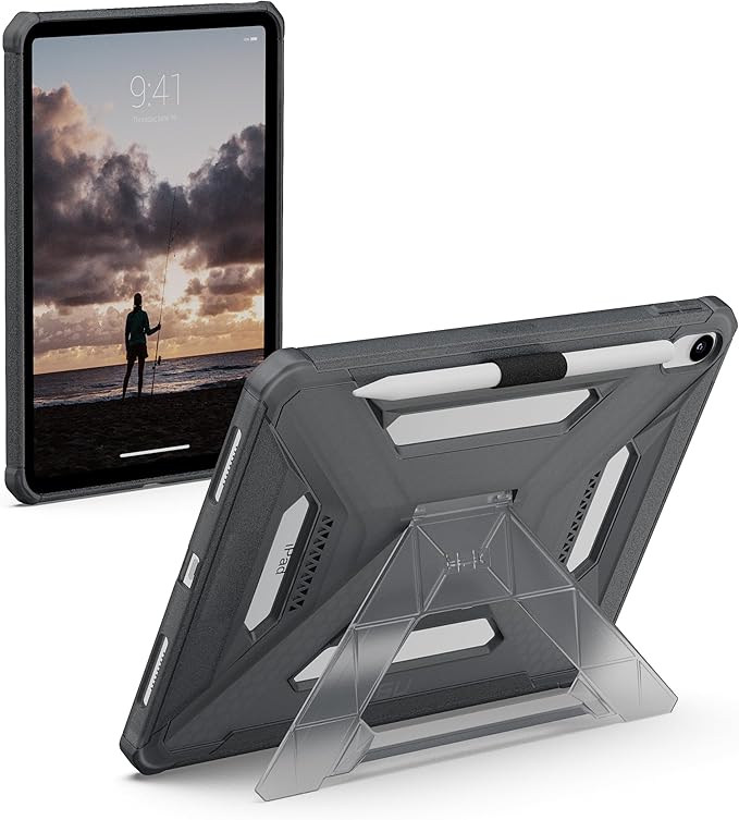 URBAN ARMOR GEAR UAG Designed for iPad 11 A16 11th Gen 2025 Case - A3354 A3355 Rugged Transparent Protective Cover with Kickstand and Pencil Holder Scout Plus Ash