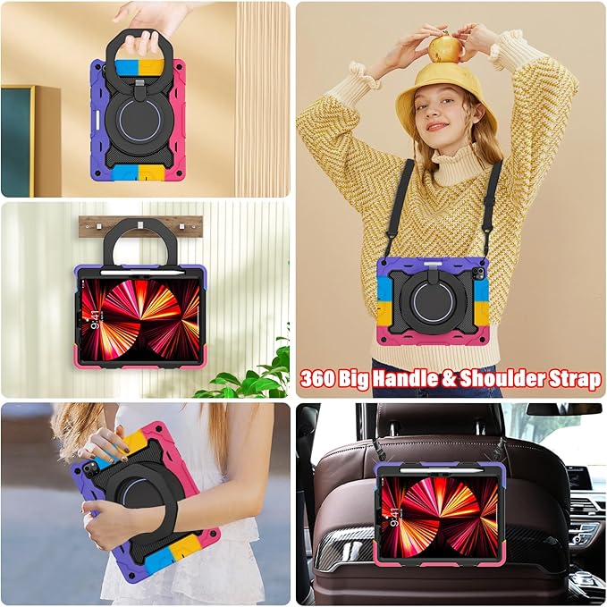 ROISKIN for iPad Air 11 inch M4/M3/M2 Case iPad Pro 11 inch 4th/3rd/2nd/1st GenerationiPad Air 5th/4th 10.9 inch CaseHeavy Duty Shockproof with 360 Stand Handle Shoulder Strap Pen Holder for Kids