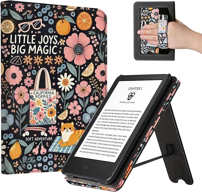 CoBak Case for 6 E-Reader - PU Leather Smart Cover with Auto Sleep/Wake &amp Hand Strap not Compatible with Kobo ClaraLittle Joys