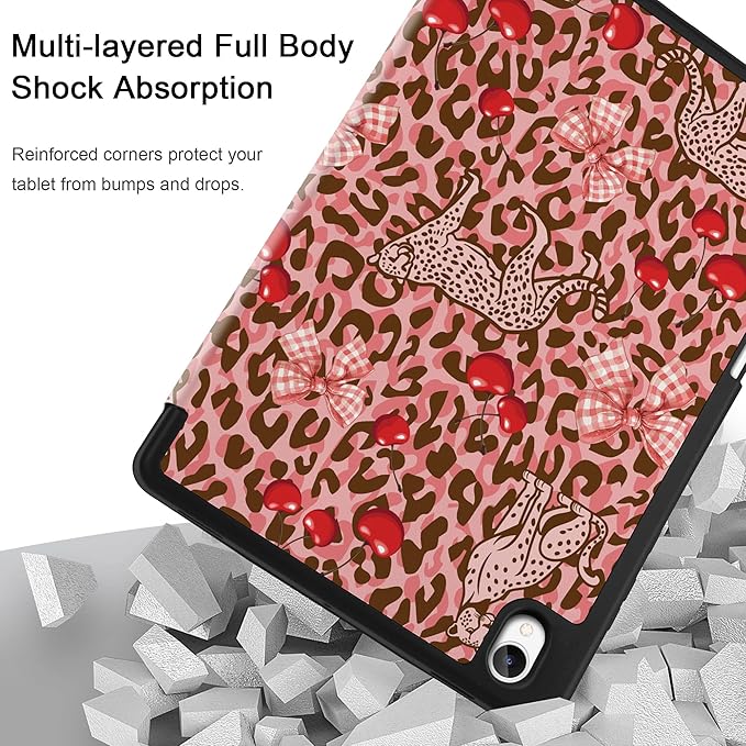 DONGKE Case for Samsung Galaxy Tab S11 5G 11 2025 Model (SM-X730/X736B) Slim Lightweight Trifold Stand Cover with S Pen Holder Auto Sleep/Wake Soft TPU Shockproof Back Cheetah Bow