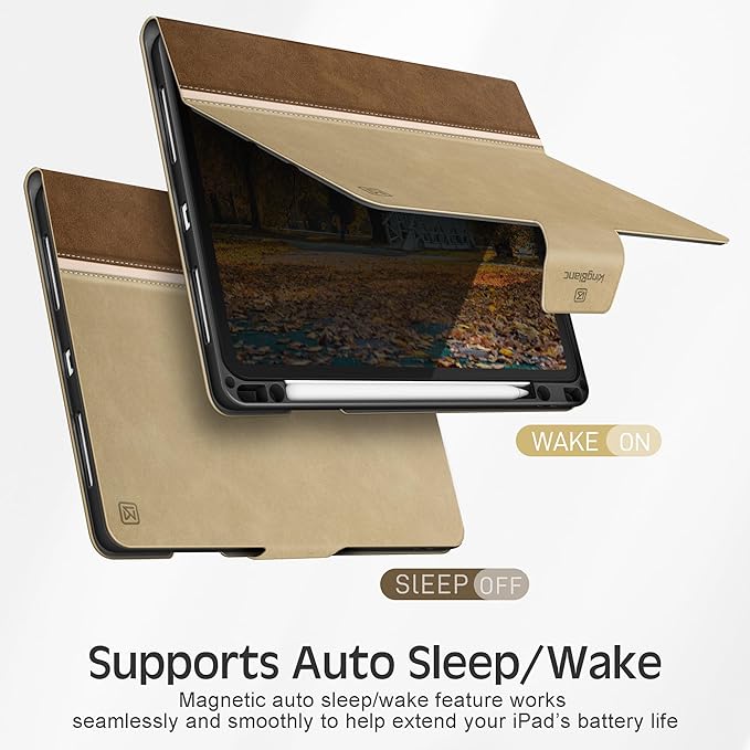KingBlanc Case for iPad Pro 12.9 6th/5th/4th/3rd Generation 2022/2021/2020/2018 with Pencil Holder Vegan Leather Bicolor Cover Auto Sleep/Wake Support Pencil2 Charging Multi-Angle Viewing Beige