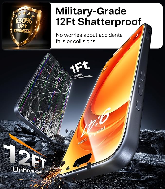 TORRAS for iPhone 17 Screen Protector [12Ft Military-Grade Shatterproof] [9H+ Aerospace Tempered Glass] Anti-Scratch Full Coverage Fit Screen Protector 17 6.3 2-Pack