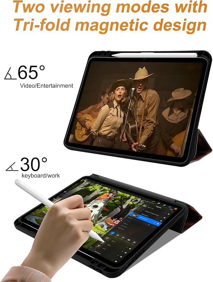 Compatible with iPad 11th (11-Inch A16 2025) iPad 10th (10.9-Inch 2022) Generation Case with Pencil Holder Tortoise Shell Aesthetic Design Soft TPU Trifold Stand Protective