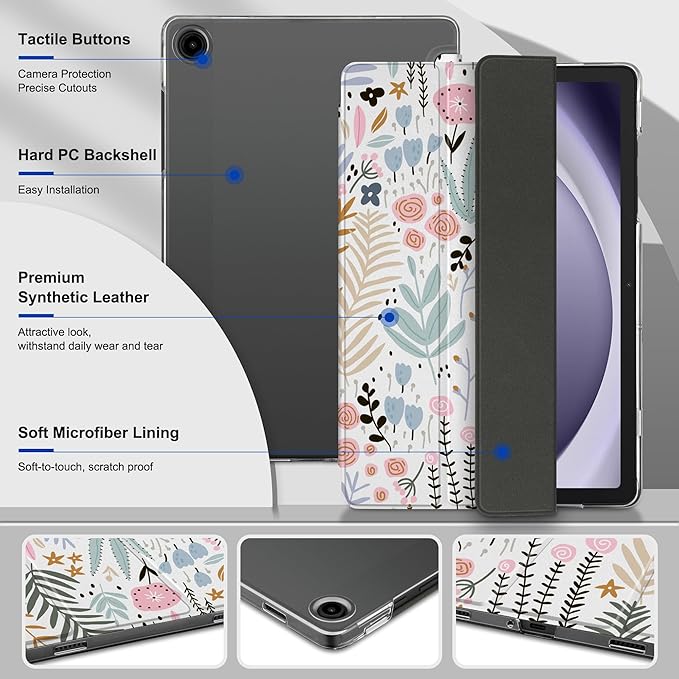 DONGKE Case for Samsung Galaxy Tab A11 Plus A11+ 11 inch (2025/2026) &amp Tab A9 Plus A9+ 11 inch (2024/2023) Slim Smart Stand Cover with Translucent Hard Back Auto Wake/Sleep - Tiny Flowers