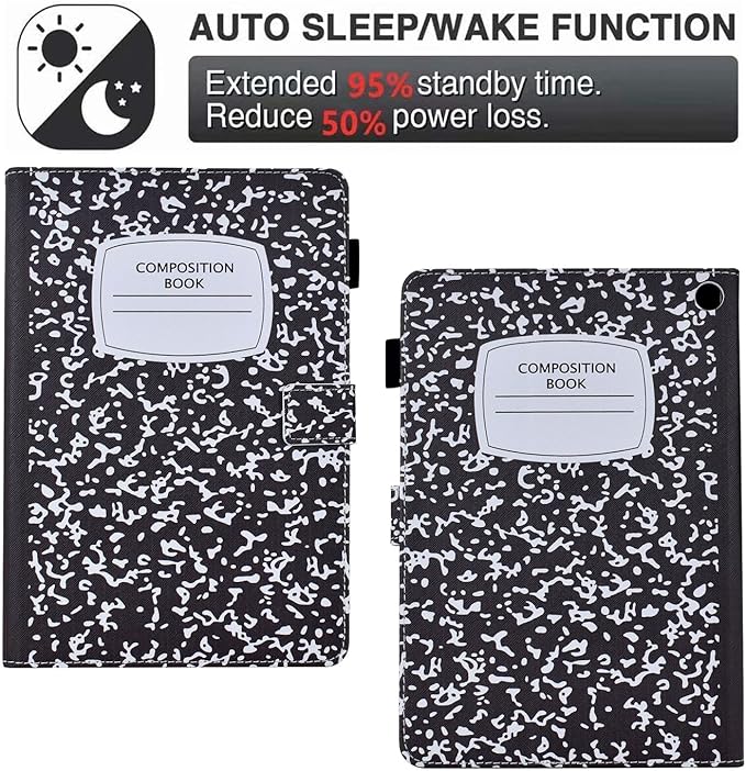 Cute Case For All-New Amazon Kindle Fire HD 10 &amp 10 Plus Tablet (13th/11th Generation 2023/2021 Release) 10.1Vegan Leather Slim Folding Stand Cover with Pocket Auto Wake/SleepBlack NoteBook