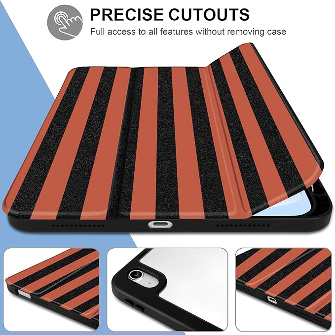 DONGKE Case for iPad (A16) 11th Generation 11 inch 2025 &amp iPad 10th Gen 10.9 inch 2022 [Built-in Pencil Holder] Clear Acrylic Back Trifold Stand Smart Cover Auto Sleep/Wake Orange Stripes
