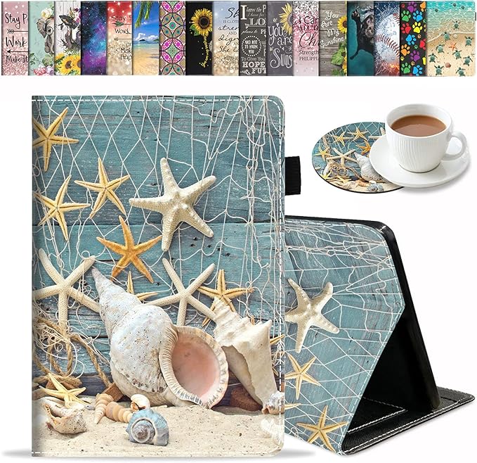 Case for Amazon Fire HD 10 &amp Fire HD 10 Plus Tablet (11th Generation 2021 Release) - Premium PU Leather Cover with Auto Sleep Wake Seashell Conch Starfish