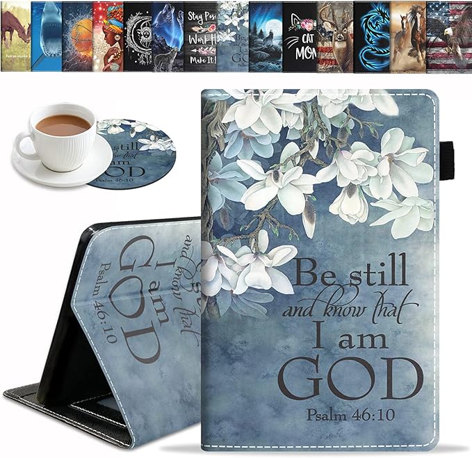 Case for Amazon Fire HD 10 Tablet 10.1 inch (9th/7th Generation 2019/2017 Release) - Slim Lightweight PU Leather Stand Cover with Auto Wake/Sleep Christian Quotes Bible Verse Psalm 46:10