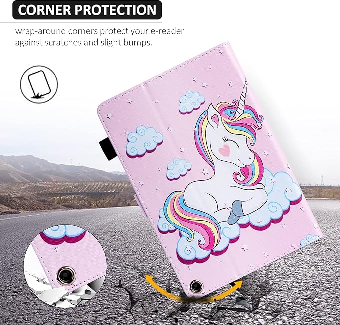 Dteck Case for All-New Fire HD 10 &amp HD 10 Plus Tablet (2021 Release 11th Generation) - Slim Multi-Angle Folio Stand Premium PU Leather Protective Smart Cover with Auto Wake Sleep Pink Unicorn