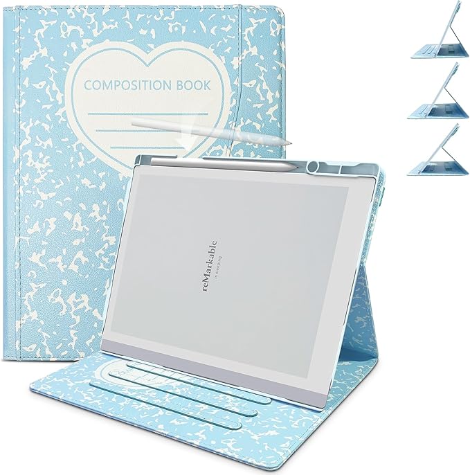 E NET-CASE Case for remarkable2 Tablet 10.3 inch (2020 Released) - Multi-Viewing Adjustable 360 Degree Rotating Stand Cover for Remarkable 2 Digital Paper with Pencil Holder (Blue)