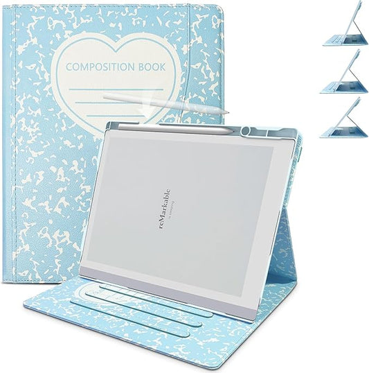 E NET-CASE Case for remarkable2 Tablet 10.3 inch (2020 Released) - Multi-Viewing Adjustable 360 Degree Rotating Stand Cover for Remarkable 2 Digital Paper with Pencil Holder (Blue)