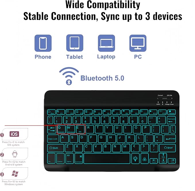Keyboard Case for Galaxy Tab S6 Lite 10.4 (SM-P620/P625/P613/P619/P615/P610)–7-Color BacklitDetachable Wireless Bluetooth Keyboard Case Thin &amp Light with Built-in Pencil Holder with Mouse.(Black