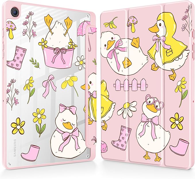 Tuiklol for Samsung Galaxy Tab A9+ Tablet 11” / A9+ Plus 2024 2023Buit-in S-Pen Holder with Clear Protective Cover Transparent Back Shell Auto Wake/Sleep Samsung Tab A9 Plus CoverCute Duck