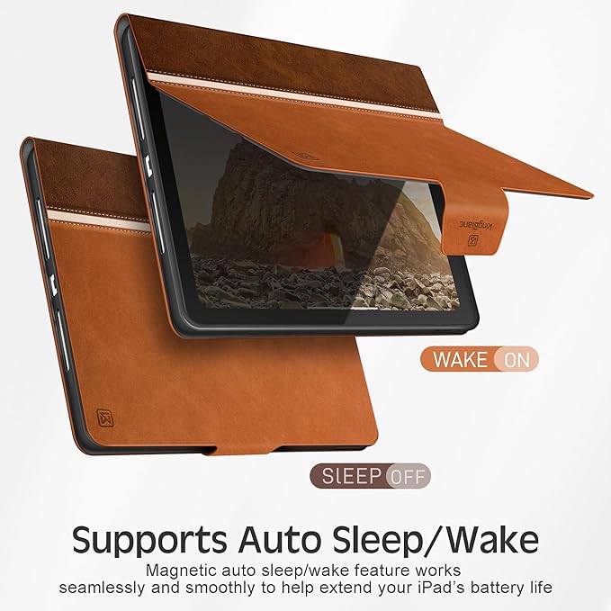 KingBlanc Case for iPad (A16) 11th Generation 11-inch 2025 iPad 10th Generation 10.9 2022 with Pencil Holder Vegan Leather Protective Stand Cover Auto Sleep Wake Multi-Angle Viewing/Typing Brown
