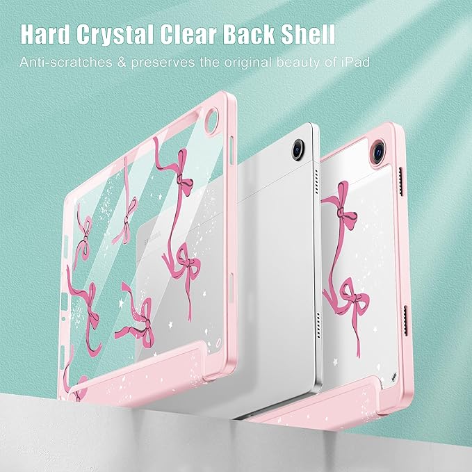 Tuiklol for Samsung Galaxy Tab A9+ Tablet 11” / A9+ Plus 2024 2023Buit-in S-Pen Holder with Clear Protective Cover Transparent Back Shell Auto Wake/Sleep Samsung Tab A9 Plus CoverBow-Pink