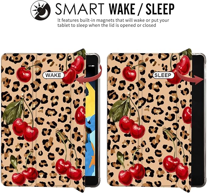 JOYLAND for iPad 9th/8th/7th Generation 10.2 inch (2021/2020/2019) with Pencil Holder-Auto Wake/SleepCherry Leopard Print Cover Anti-Scratch Shockproof Premium Folio Stand CaseBlack