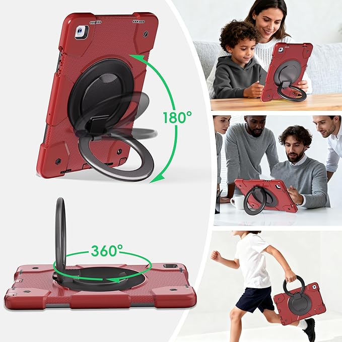 Case for Samsung Galaxy Tab A9+/A9 Plus Case 11 Inch with Screen Protector/360° Rotating Stand/Pen Holder/Shoulder Strap Shockproof Cover for Tablet A9+ 5g (Red+Black)