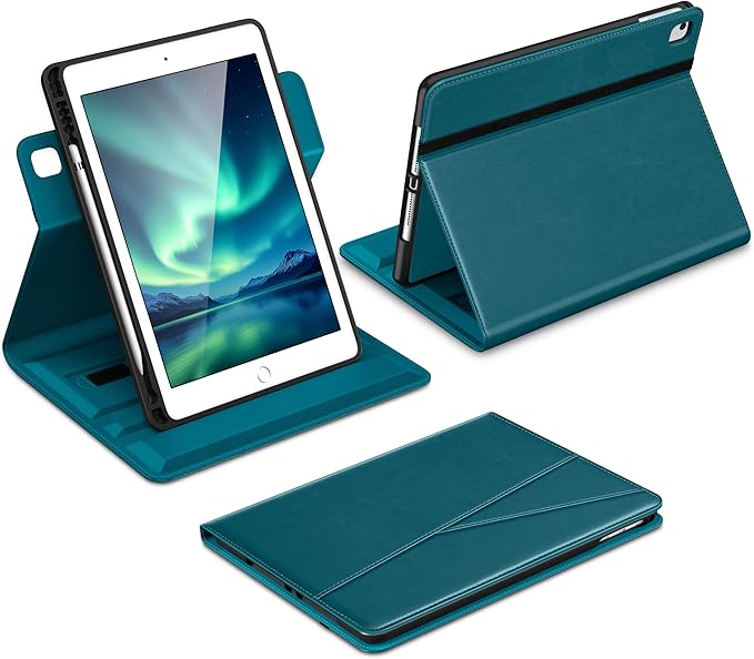 DTTO for iPad 6th / 5th Generation 9.7 Inch (2018/2017) iPad Air 2 / Air 1 Case 360 Degree Rotating Premium Leather Folio Stand Cover with Pencil Holder Light Blue