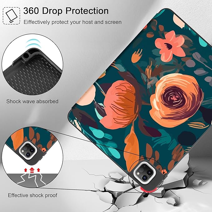 May Chen Case for iPad Pro 11 inch (4th 3rd 2nd &amp 1st Gen) 2022 2021 2020 2018 Trifold Stand + Pencil Holder + Auto Wake/Sleep + Soft TPU Protective Stand Back Cover Abstract Florals
