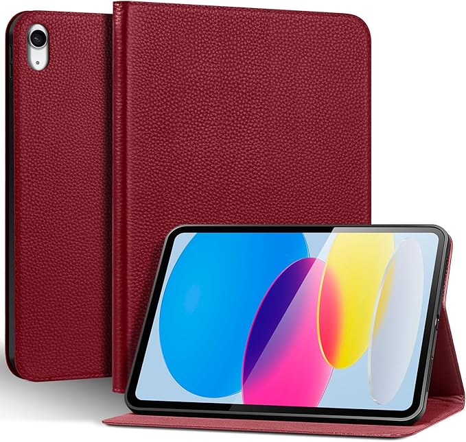 Genuine Leather Case for iPad 11th Gen 11 (2025/A16) &amp 10th Gen 10.9 (2022) | Slim Protective Cover with Adjustable Stand Auto Wake/Sleep Premium Leather | Wine Red