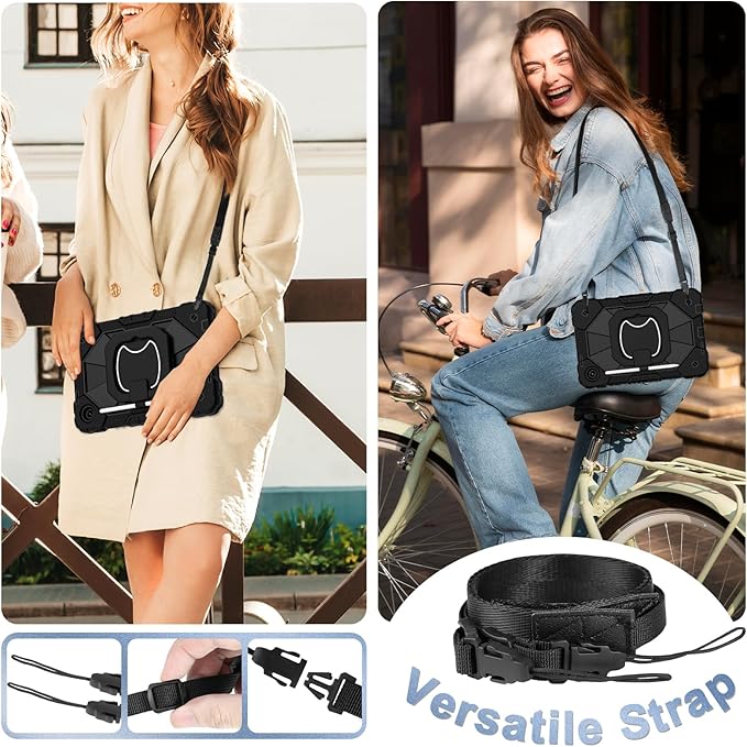 for T-Mobile Revvl Tab 2 Case 10.1 Inch 2025 Shockproof Cover for Revvl Tab 2 5G Tablet Case Kids with 360° Rotating Handle Stand Pen Holder Shoulder Strap Black