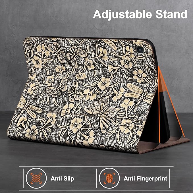 Gexmil Genuine Leather Case for Samsung Galaxy Tab S6 Lite 10.4 Inch with Pencil HolderShockproof Protective Adjustable Kickstand Smart Premium Folio Flip Tablet Cover Butterfly Grey