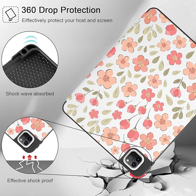 May Chen Case for iPad Pro 11 inch (4th 3rd 2nd &amp 1st Gen) 2022 2021 2020 2018Trifold Stand with Auto Wake/Sleep Soft TPU Protective Stand Back Cover Pink Small Flowers