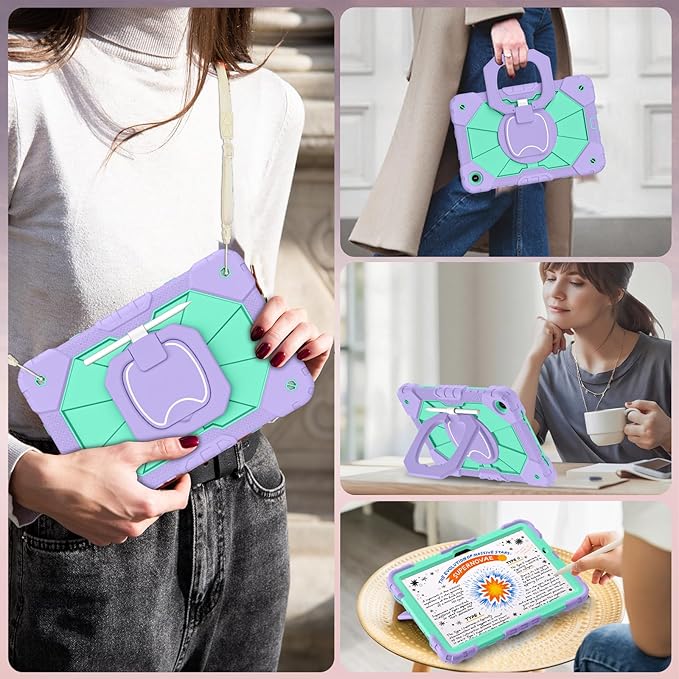 WESOROL Case for Samsung Galaxy Tab A11 Plus Galaxy Tab A9 Plus 11 InchShockproof Cover for Samsung Tablet A11+/A9+ Case with Screen Protector 360 Rotating Stand Pencil HolderPurple Green