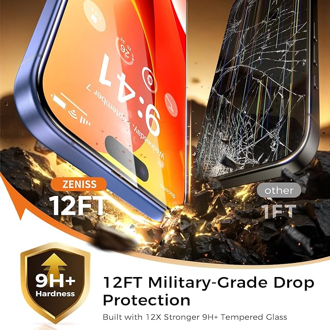 NeverBreak 9H+ Hardness for iPhone 16 Plus Screen Protector 12FT Military Grade Protection (Scratch Shatter Drop Resistance) 16Plus Tempered Glass Full Edge Coverage 6.7 2 Pack Replacement Parts