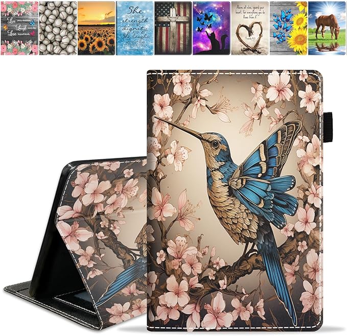 Case for All-New Amazon Kindle Fire HD 10 &amp 10 Plus Tablet (13th/11th Generation 2023/2021 Release) 10.1 - Premium PU Leather Stand Cover with Smart Auto Wake - Hummingbird