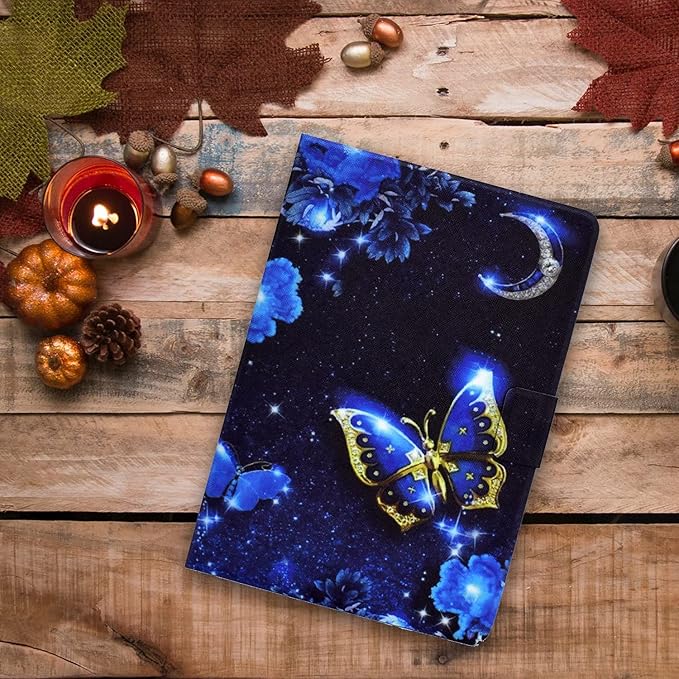 Case for Kindle Fire 7 Tablet Case (9th/7th/5th Generation 2019/2017/2015 Release) PU Leather Slim Folding Stand Book Wallet Shockproof Cover with Pockets [Auto Wake/Sleep] Blue Butterfly
