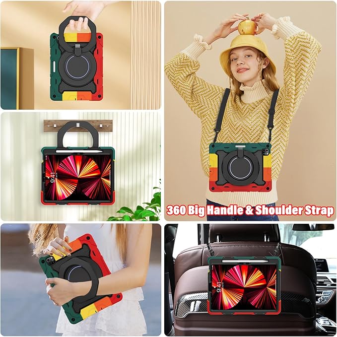 ROISKIN for iPad Air 11 inch M4/M3/M2 Case iPad Pro 11 inch 4th/3rd/2nd/1st GenerationiPad Air 5th/4th 10.9 inch CaseHeavy Duty Shockproof with 360 Stand Handle Shoulder Strap Pen Holder for Kids
