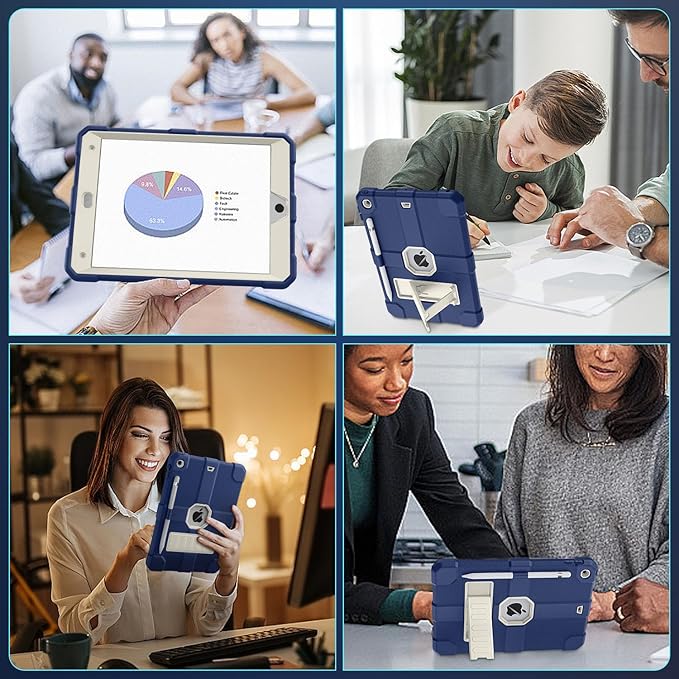 Case for iPad 9th/8th/7th Generation 2021/2020/2019(10.2 inch) Heavy Duty Shockproof Rugged Protective 10.2 Cover with Built-in Stand for iPad 9 8 7 Gen(White+Mist Blue)