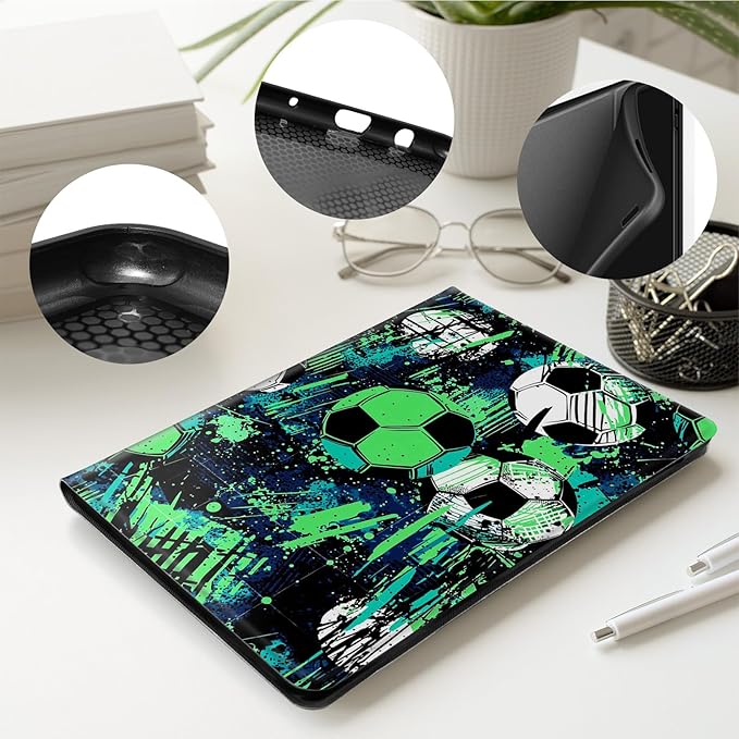 Case for All-New 7 Kindle Paperwhite 12th Gen 2024 &amp Kindle Colorsoft Signature EditionPU Leather Cover with Auto Sleep Wake FeatureGreen Football