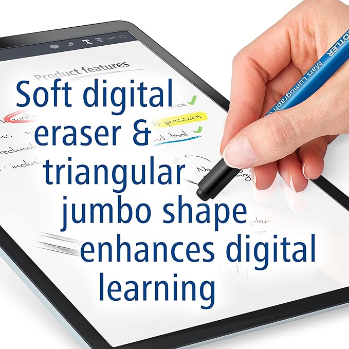 STAEDTLER Mars Lumograph Jumbo Digital Stylus Pen with Eraser: No Charging EMR Palm Rejection 4096 Pressure Sensitivity Levels Natural Writing on Touchscreen Tablet Laptop Phone